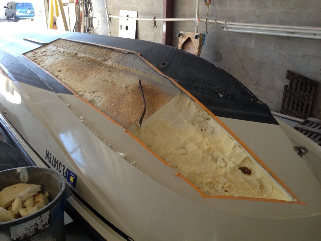 removing foam to facilitate fiberglass backing plates installation